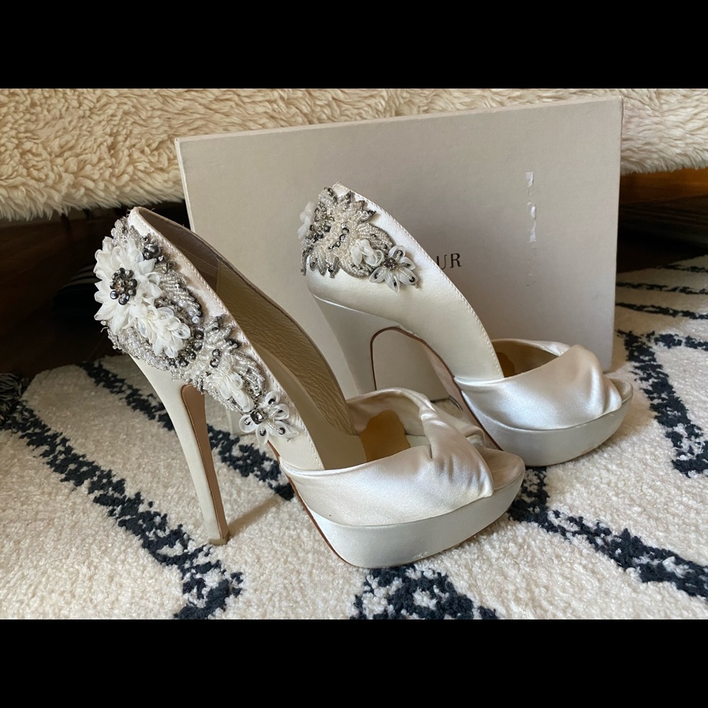 Menbur Peep Toe Embellished Bridal Shoes
